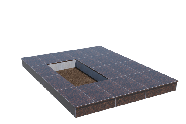 Площадки на могилу в Рязани | Площадка с вертикальной (15 см) облицовкой Дымовским гранитом (под цветник)