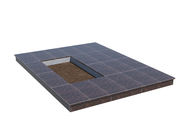 Площадки на могилу в Рязани | Площадка с вертикальной (10 см) облицовкой Дымовским гранитом (под цветник)