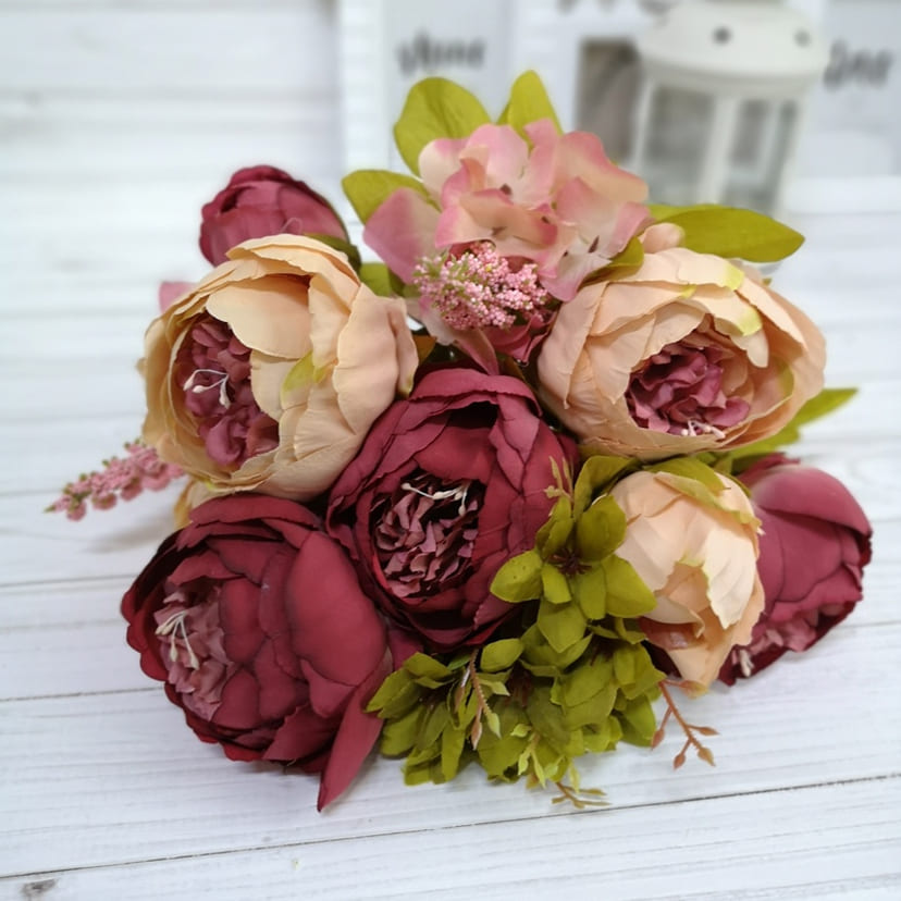 Искусственные цветы в Рязани | Цветы искусственные «Пионы», персиково-малиновые, букет