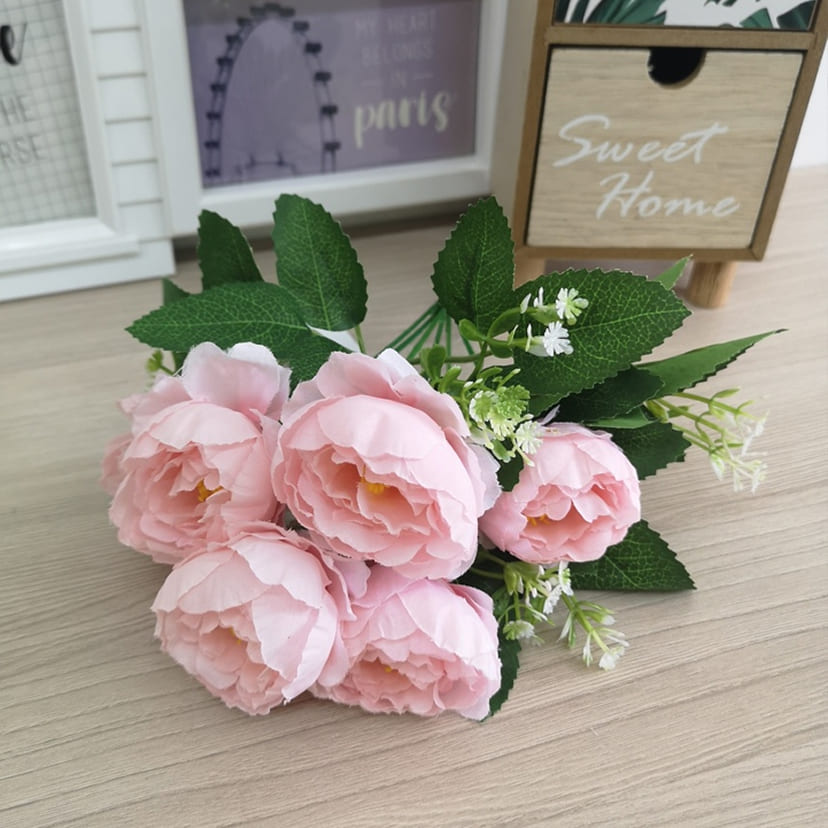 Искусственные цветы в Рязани | Цветы искусственные «Минипиончики с гипсофилой», нежно-розовые, букет