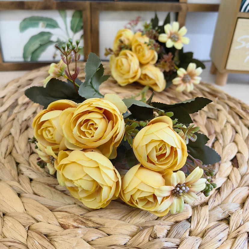 Искусственные цветы в Рязани | Цветы искусственные «Камелии с мелкоцветом», желтые, букет