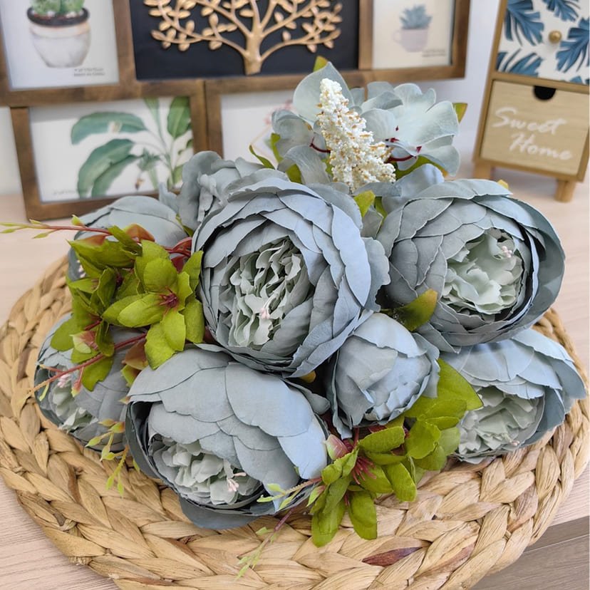 Искусственные цветы в Рязани | Цветы искусственные «Пионы», серо-голубые, букет